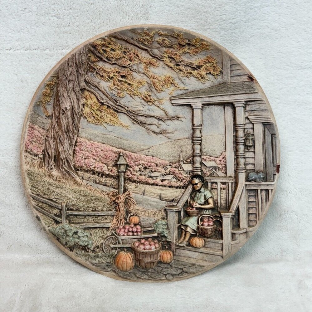 Vintage 1980 Byron Molds Fall Hand Painted Plate 9.5" Ceramic Wall Decor